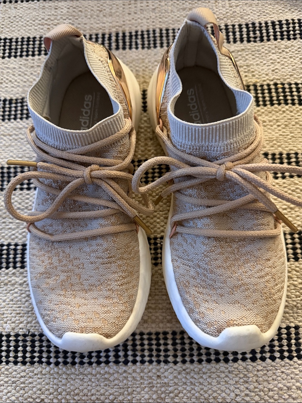 adidas Women’s Beigey Rose Gold Knit Slip-On Sneakers with Rose Gold Accents